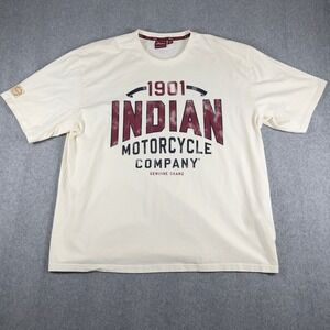 Indian Motorcycles Shirt Mens 2XL XXL Off‎ White Red Logo Graphic Tee Cotton